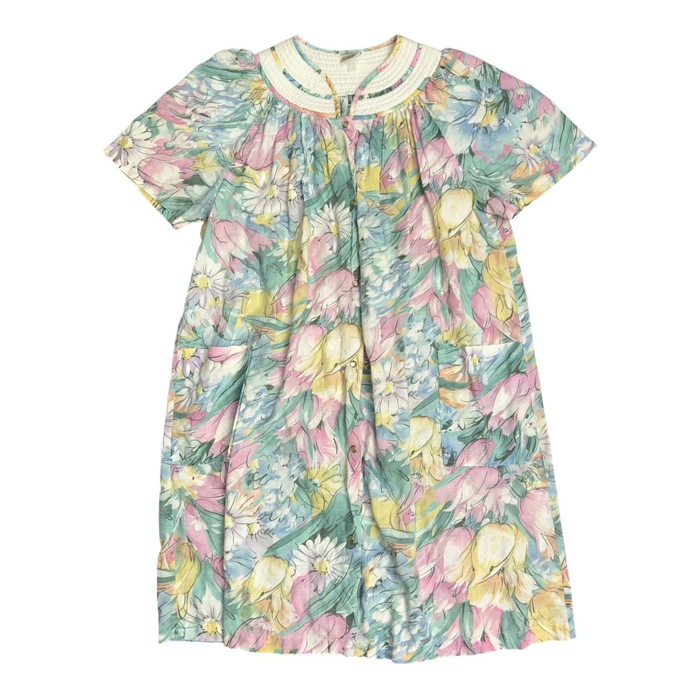 Vintage Pastel Floral House Dress Prairie Cottagecore‎ Muumuu Pink M
